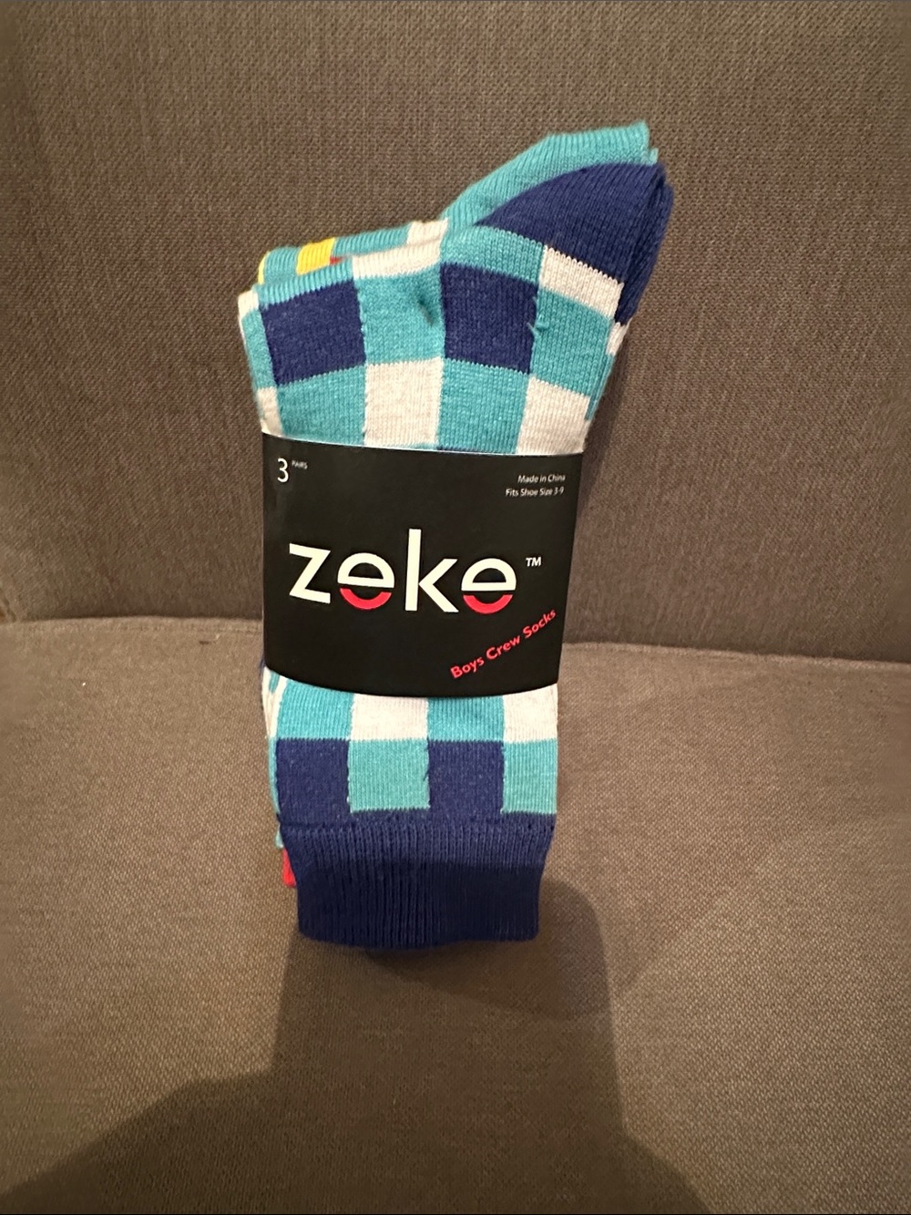 Zeke Boys Crew Socks - Blue & Teal Check